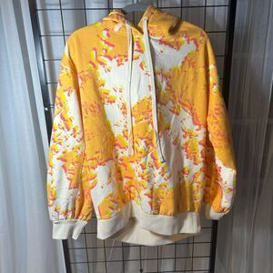 Oversized Unisex Artistic Yellow, Pink, and Cream Hoodie NWT